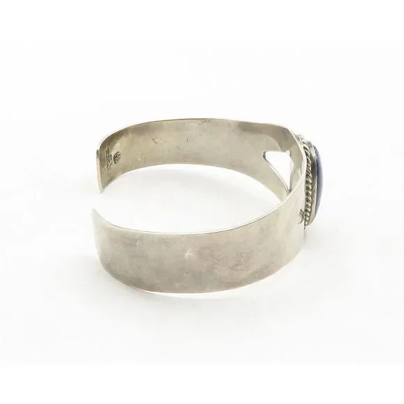 MEXICO 925 Silver Vintage Cabochon Cut Sodalite Smooth Cuff Bracelet BT4922